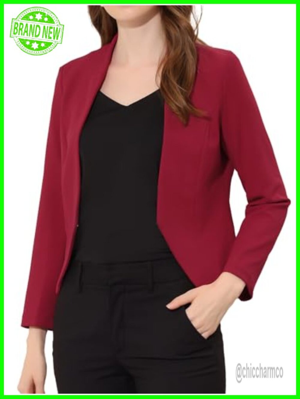 Cropped Blazer Collarless Open Front Business Casual Suit Jacket